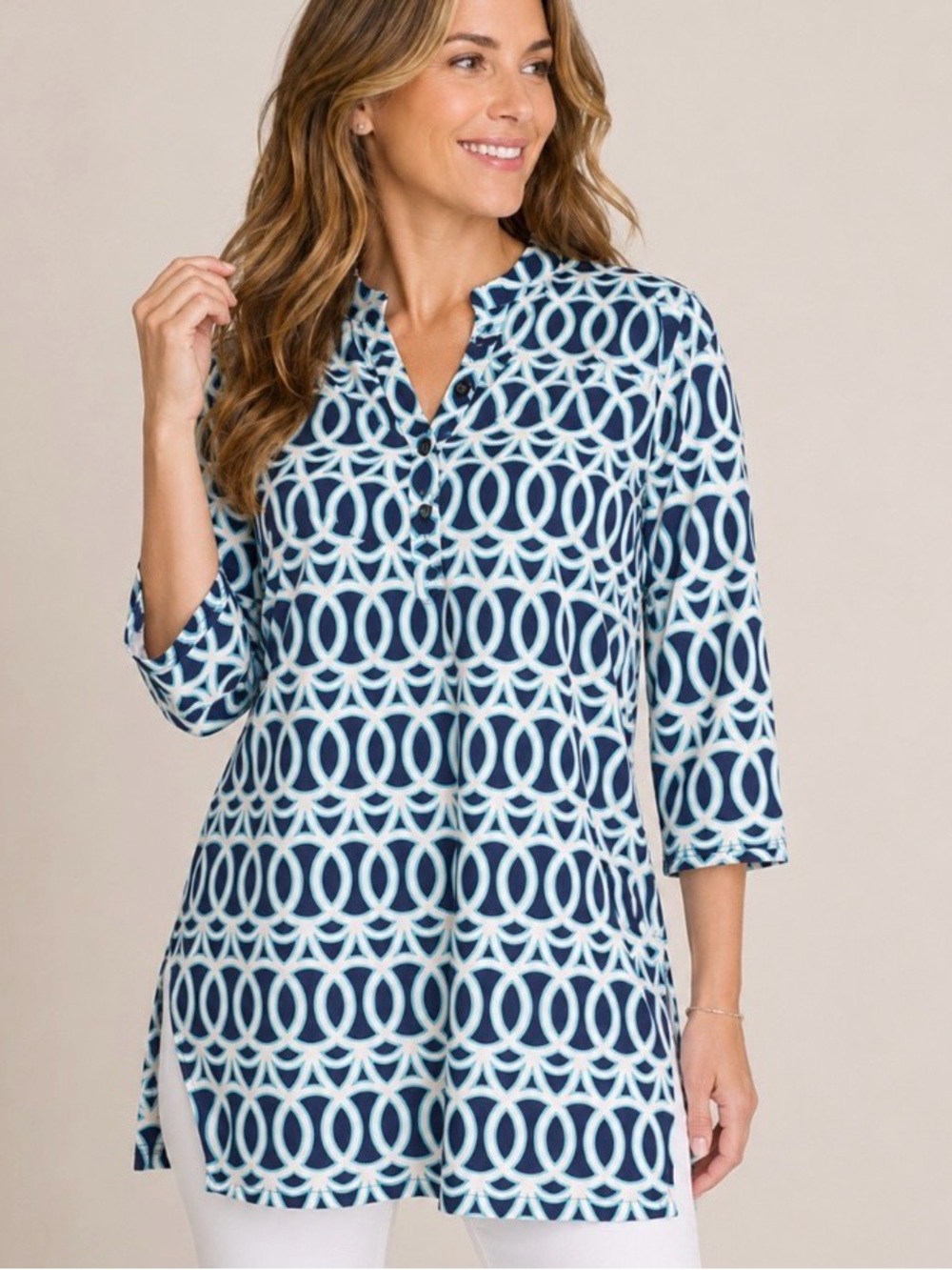 Women’s Navy & Light Blue Geometric Tunic Top